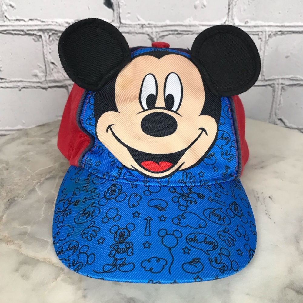 Disney Mickey Mouse Red & Blue Strap Back 3D Ear Baseball Cap Kids Hat One Size